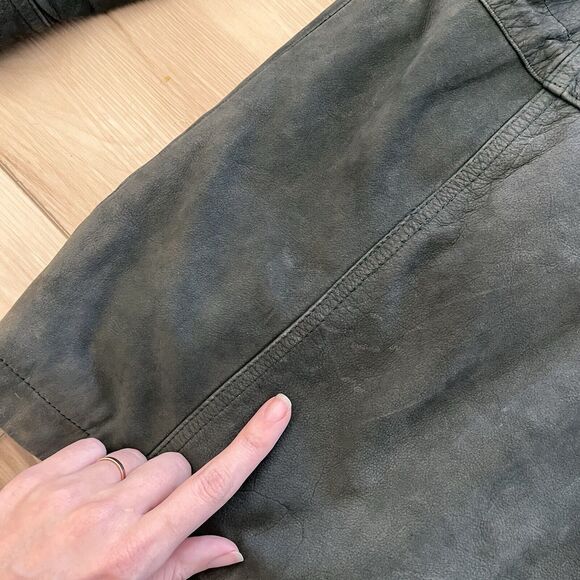 Vintage 80s 90s Grunge 100% Leather Worn Forest Green Heavy Coat Jacket Men's M - Picture 13 of 14